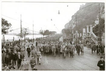 a black and white photo of the 1956 procession