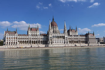 view of the Parliament from a boat on the Danube