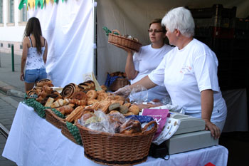 chocolate snails and other pastries in woven baskets on the Street of Hungarian Flavors fest