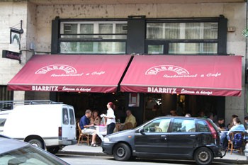 the red tented street terrace of Biarritz