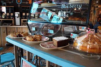 a variety of cakes in Blue Bird cafe