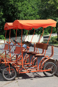 two orange colored bringo carts