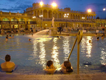 outdoor pools in Szechenyi Baths in winter
