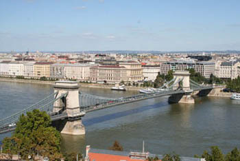 aerial view of the Chain bridge spanning the Danube