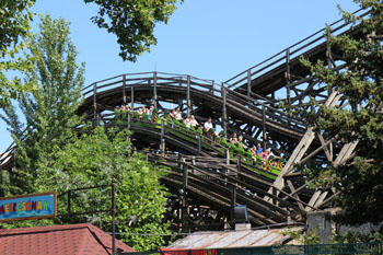 the historic wooden roller coaster in Mese Park