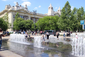 the fountain in summer on Szabadsag ter - best places in budapest to survive the heat