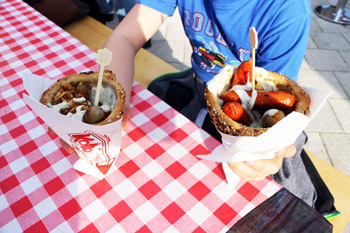 Kolbice-grilled sausages in cone-shaped bread