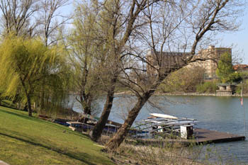 landscaped park at the riverbank