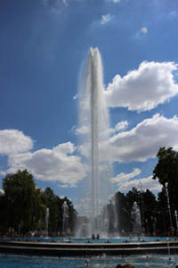 water jet of the musical fountain on a clear, sunny morning