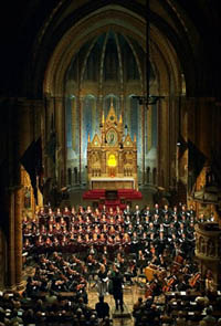 the main altar of the church, a symphony concert in front of it