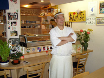 Chef Okuyama in his restaurant in Obuda
