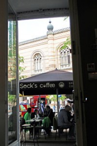 the tower of the Great synagogue from Socks coffee