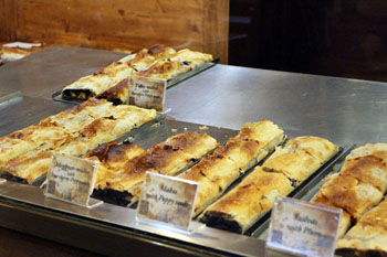 A variety of strudels in the counter of First Strudel House of Pest