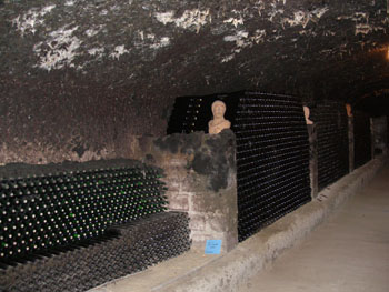 rows of bottled wine in the Thummerer cellar