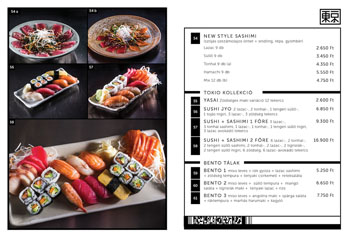 menu of Tokio restaurant