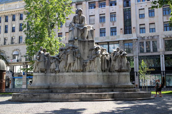 The marble statue of poet Mihály Vörösmarty on the squre named after him