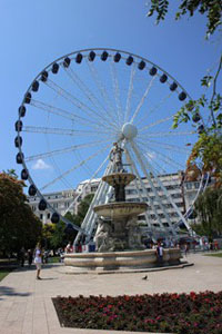 the Budapest  Eye on Erzsebet Square on a clear day