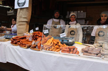 one of the exhibitors - a young couple offering sausages, salamis to buy