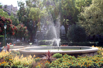 the fountain in Karolyi Garden in summer