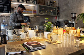 Gabor the barista, in Warm Cup coffee shop