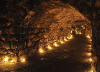 Walkway in the Labyrinth by the ligth of lanterns