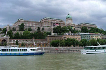 the Royal Palace in Buda castle from Pest on a cloudy day