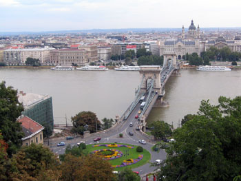 panoramic view of the Chain Bridge and the Basilica from Buda