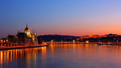 Budapest night panoram on river danube