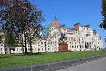 front view of the Parliament buidling on the green Kossuth sqr