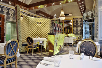 the elegant dining room of the Onyx restaurant