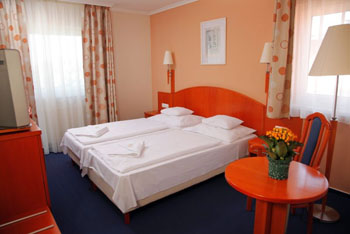 a double room with a double bed with white bedlinen on it