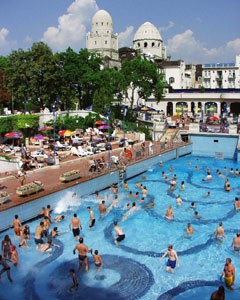 Outdoor pools in summer in the Gellert Spa