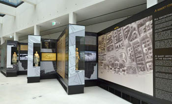 displays showing photos abot the various phases of construction