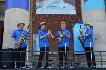 a saxophone quartet performing
