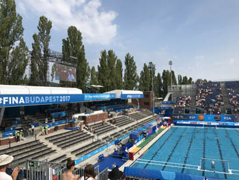 water polo game in the pool and part of the grandstand