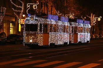 christmas tram on vhristmas eve in budapest