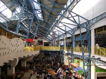the metal frame d multilevel interior of the Lehel market hall