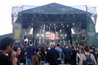 people at a live concert at Barba Negra Track open air stage on a summer evening