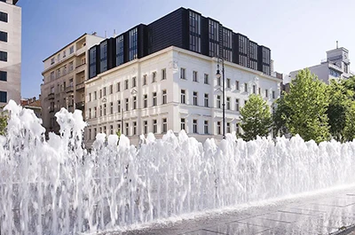 Iberostar Grand Hotel Budapest street view with the fountain on Szabadsag sqr.