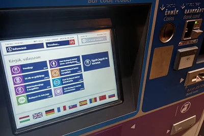 Photo showing the touch screen of the public transport ticket vending machine