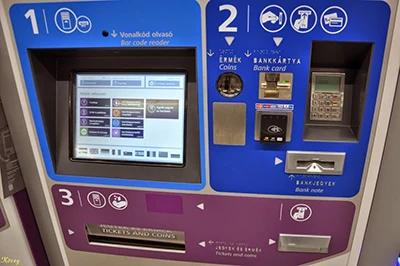 front photo of a public transport ticket vending machine in Budapest