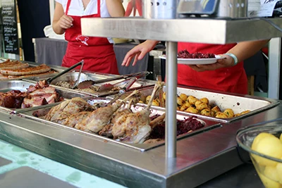 roasted duck thigh and steak potato on the festival