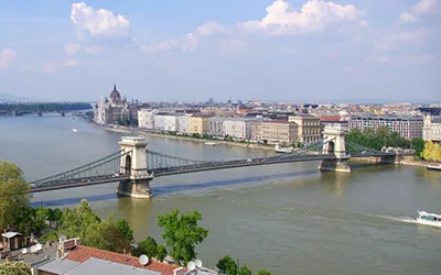 panoramic view of Budapest with the Danube and the Chain Bridge