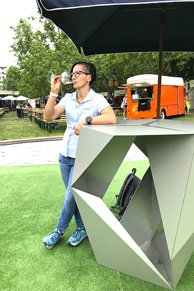 me drinking a glass of Champagne at the wine festival on Liberty Square