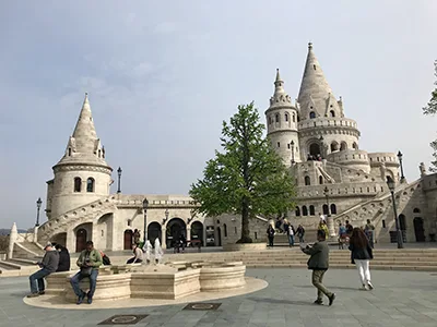 View of Fishermen's Bastion in Buda Castle on a sunny April morning.