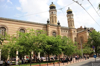 The twin towers of the synagogue on a summer day