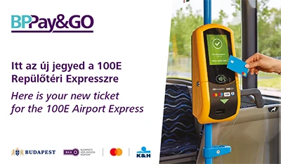 picture showing how to use the Budapest Pay & Go ticket purchase device for the 100E Airport Shuttle Bus