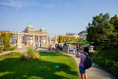 The neo-Renaissance garden of Castle Bazaar in Budapest in September