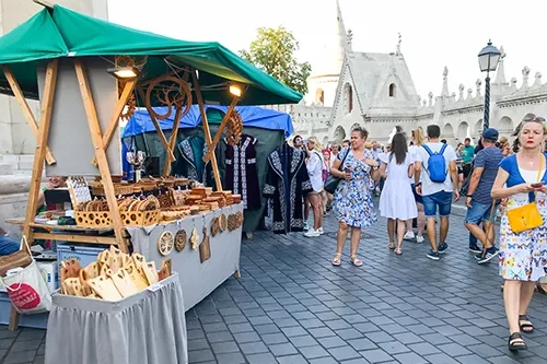 folk art - carved from wood at a green tented stall next to Fishermen's Bastion Buda Castle