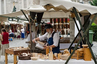 vendors and exhibitors at the folk art & craft festival in Buda Castle